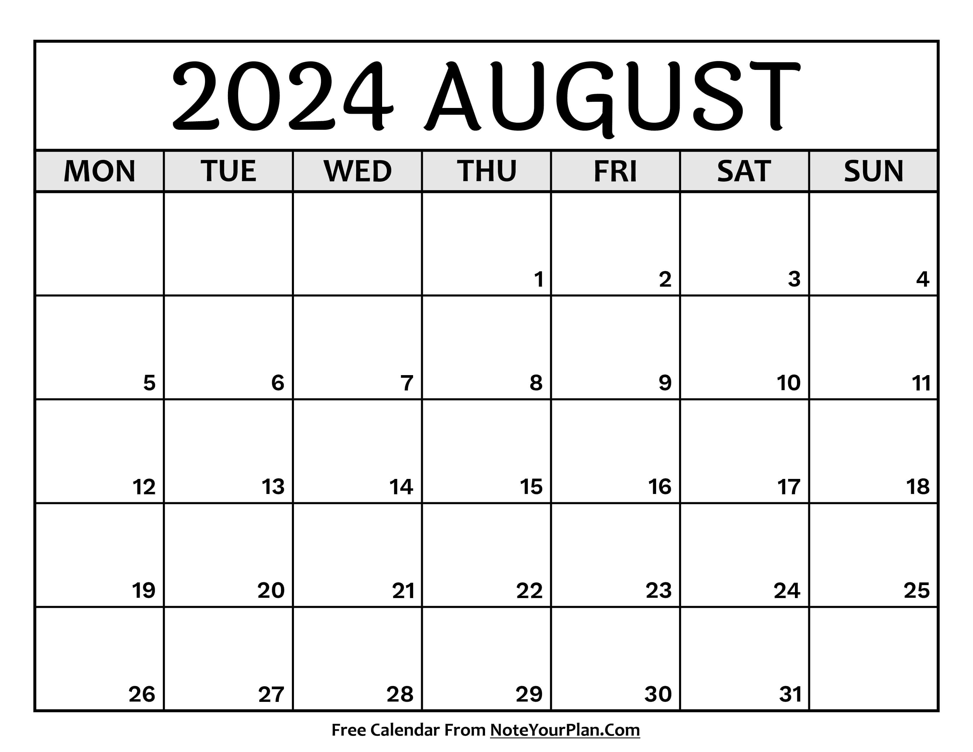 Free August Calendar 2024