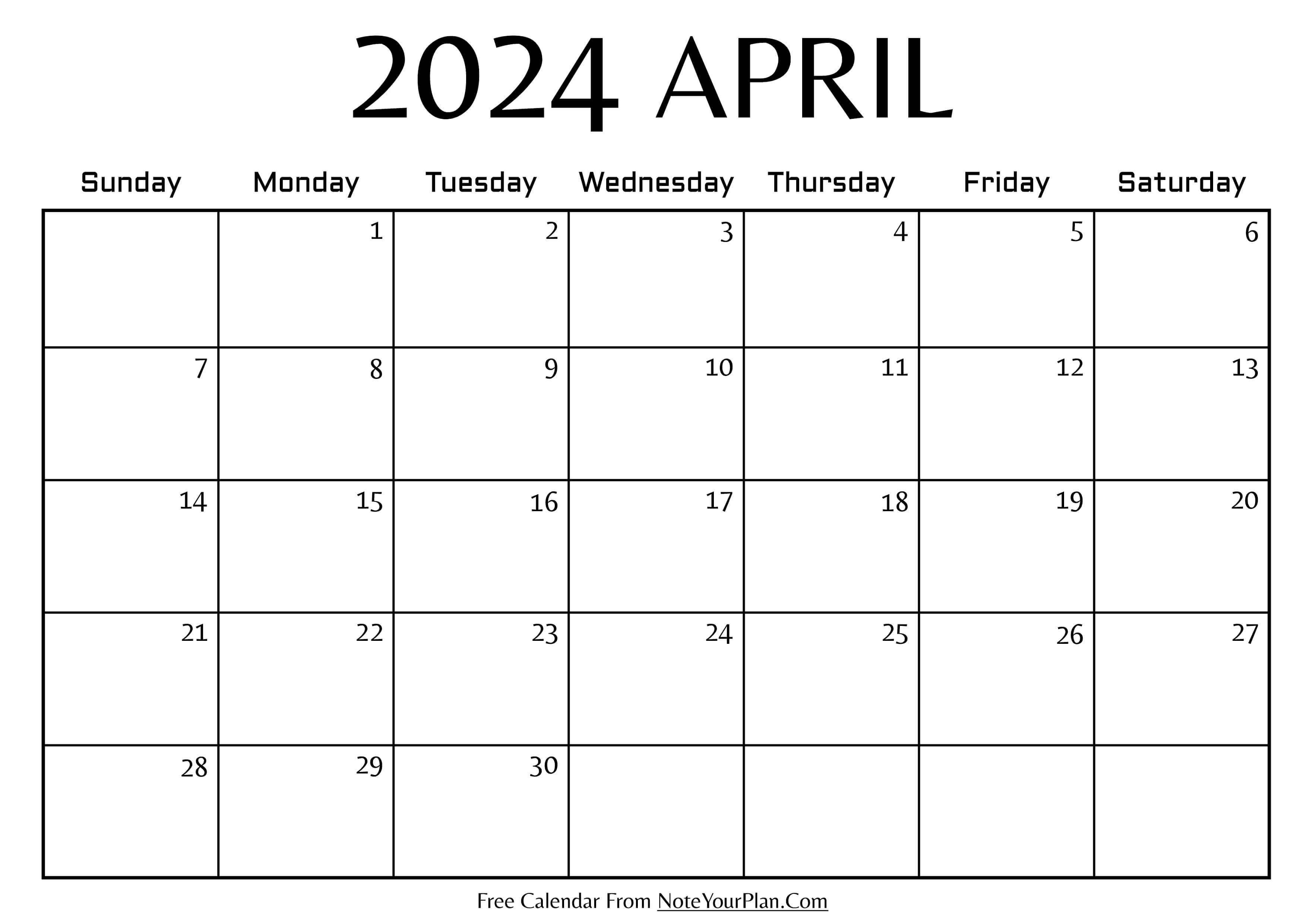 April 2024 Calendar Template