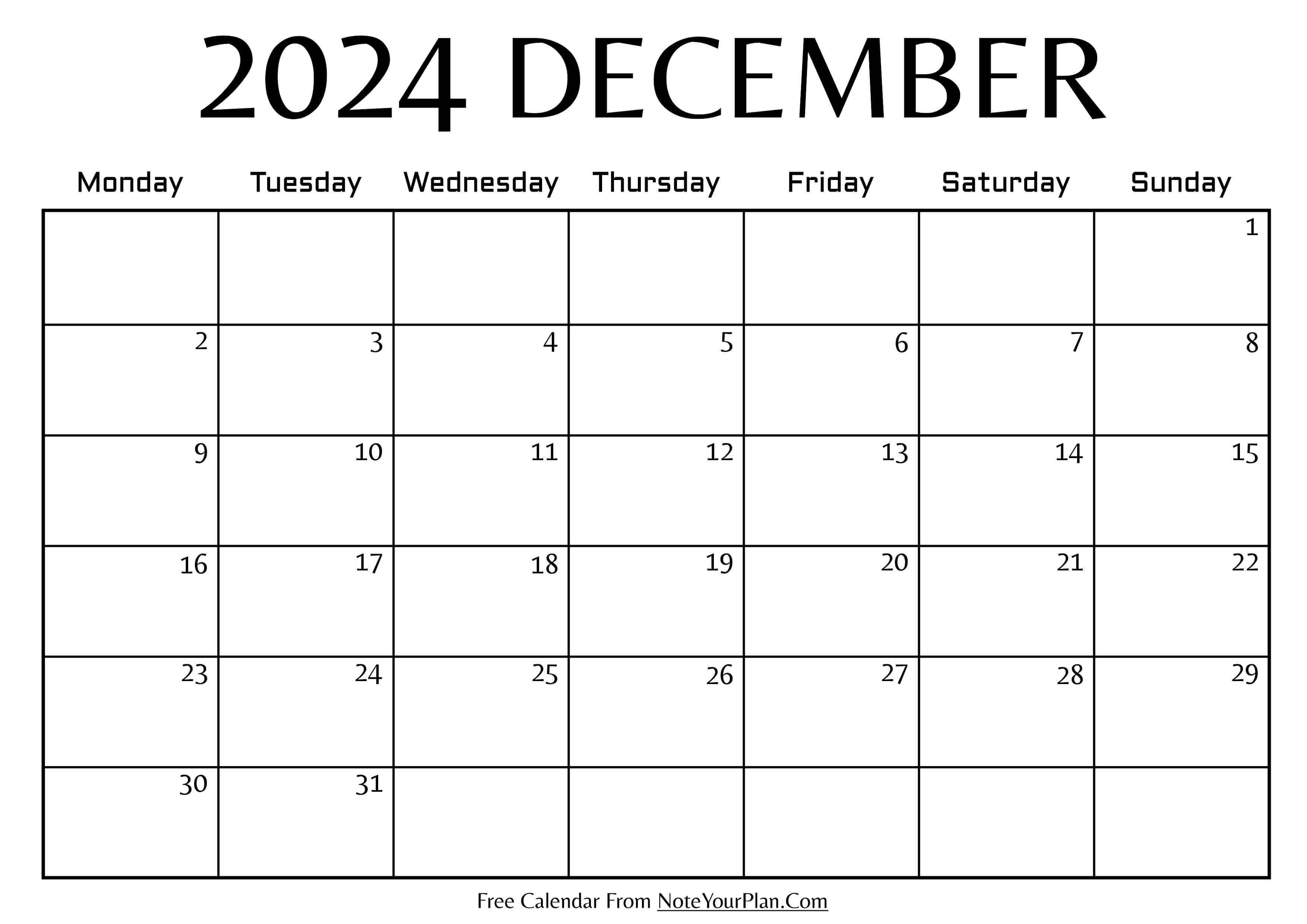 Blank Calendar December 2024
