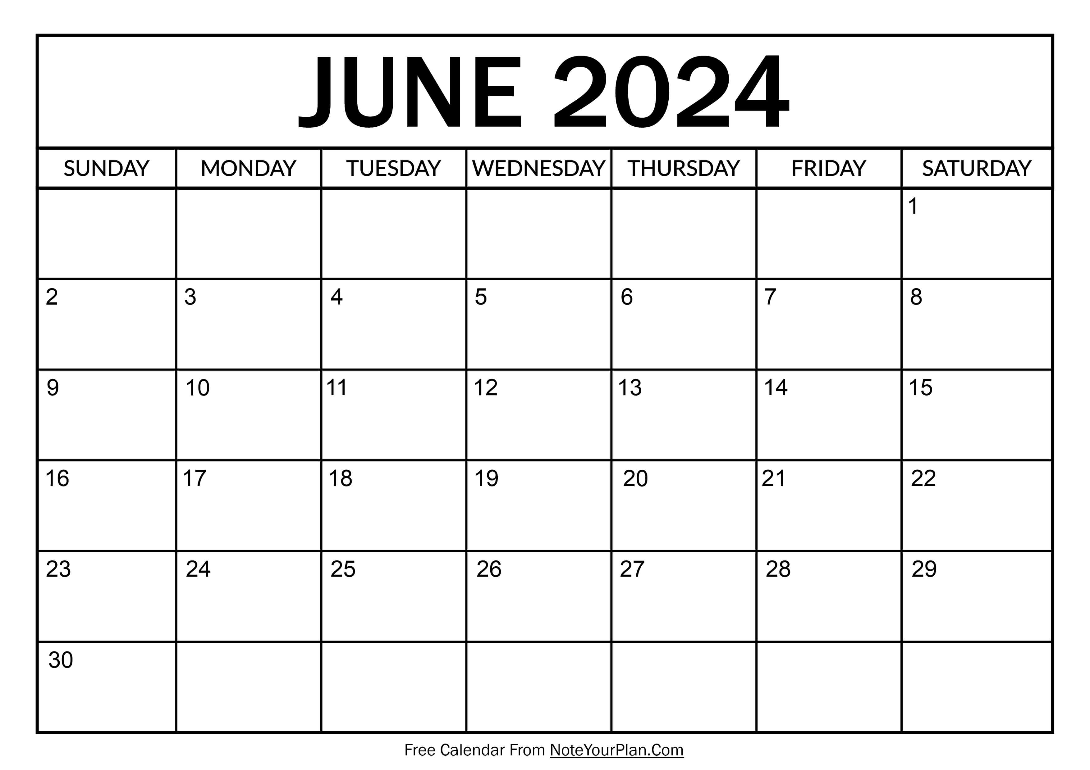 Free June Calendar 2024