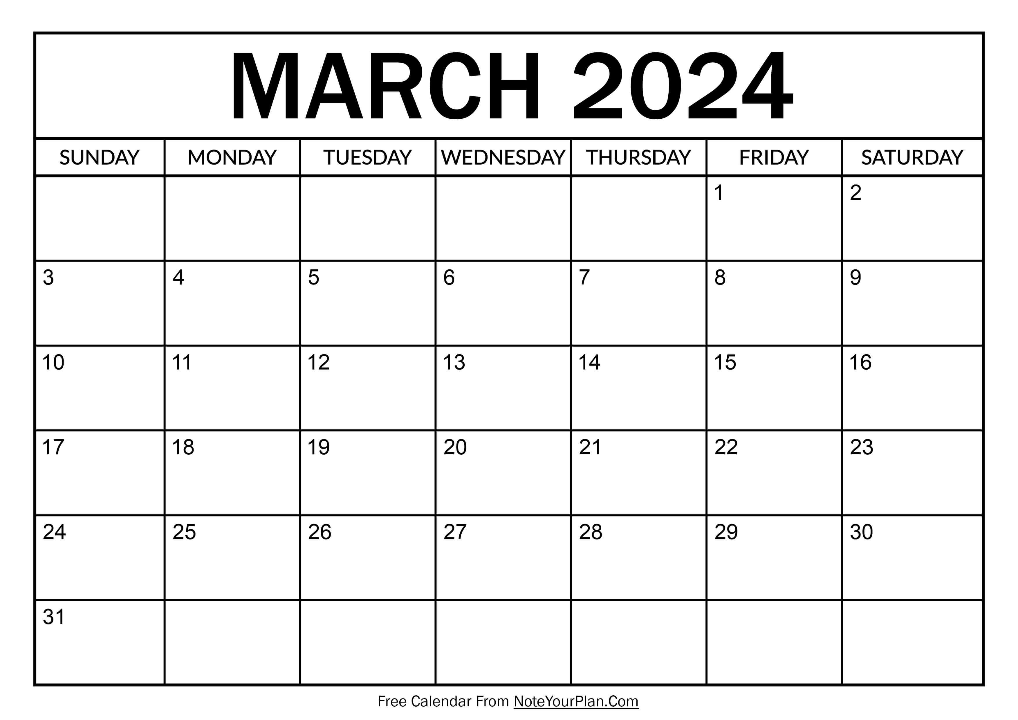 Free March Calendar 2024