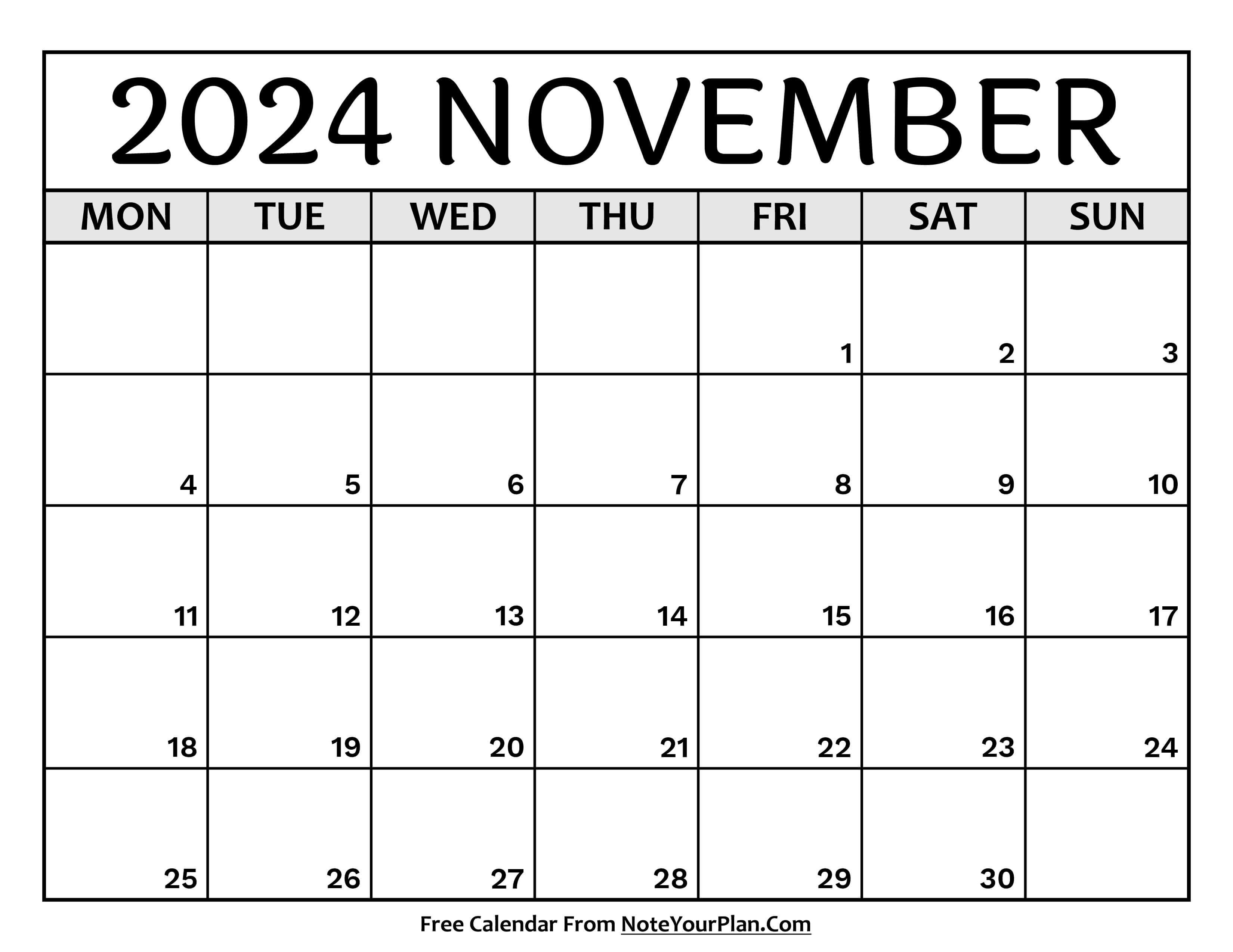 Free November Calendar 2024