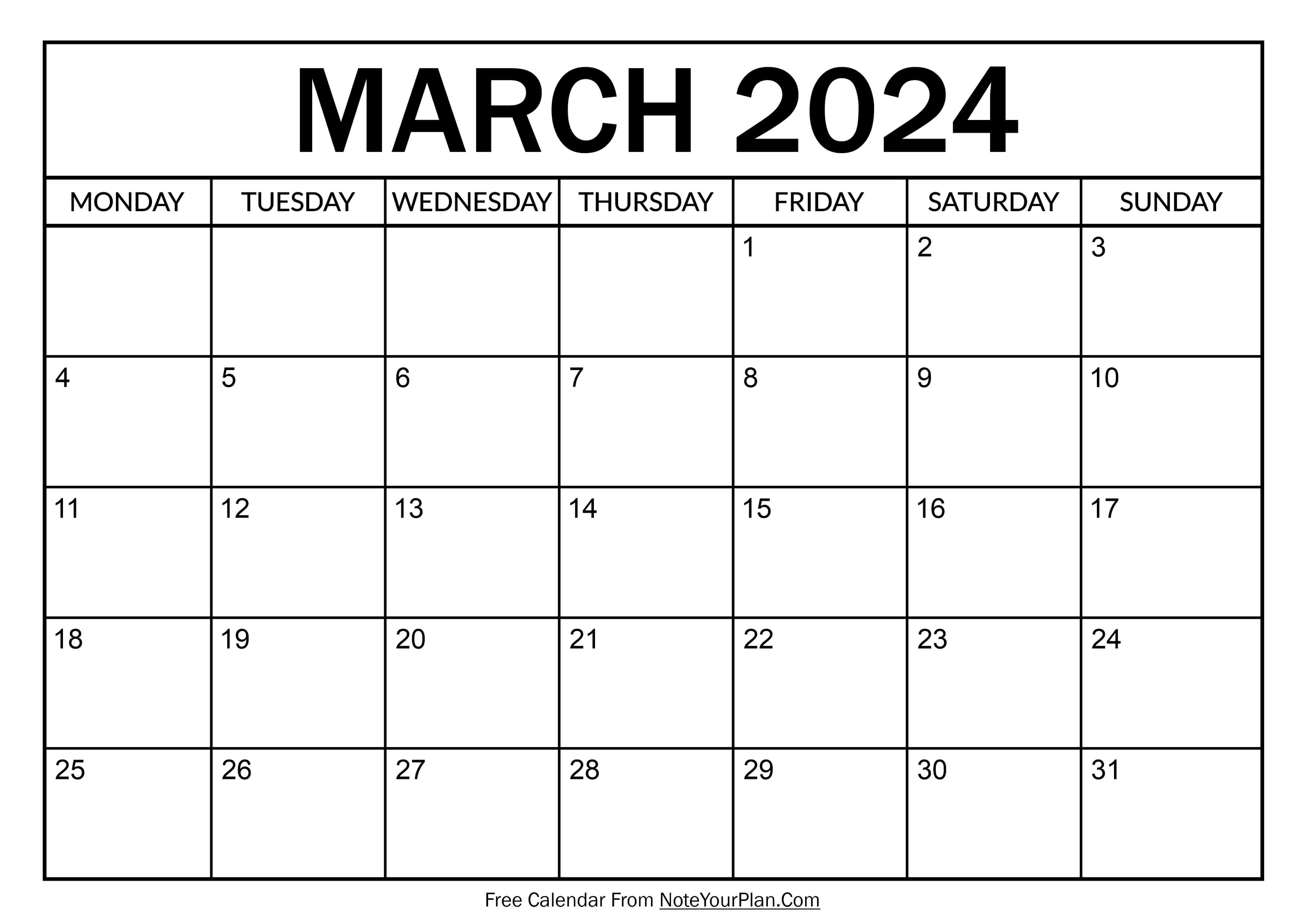 March 2024 Printable Calendar