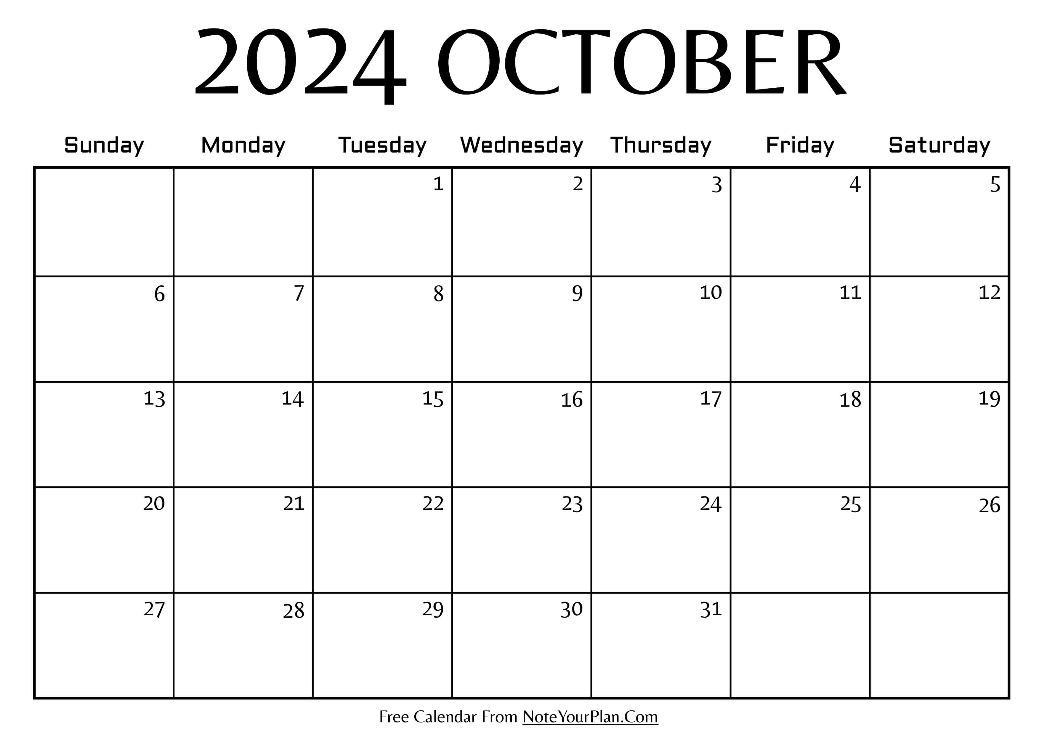 October 2024 Calendar Template