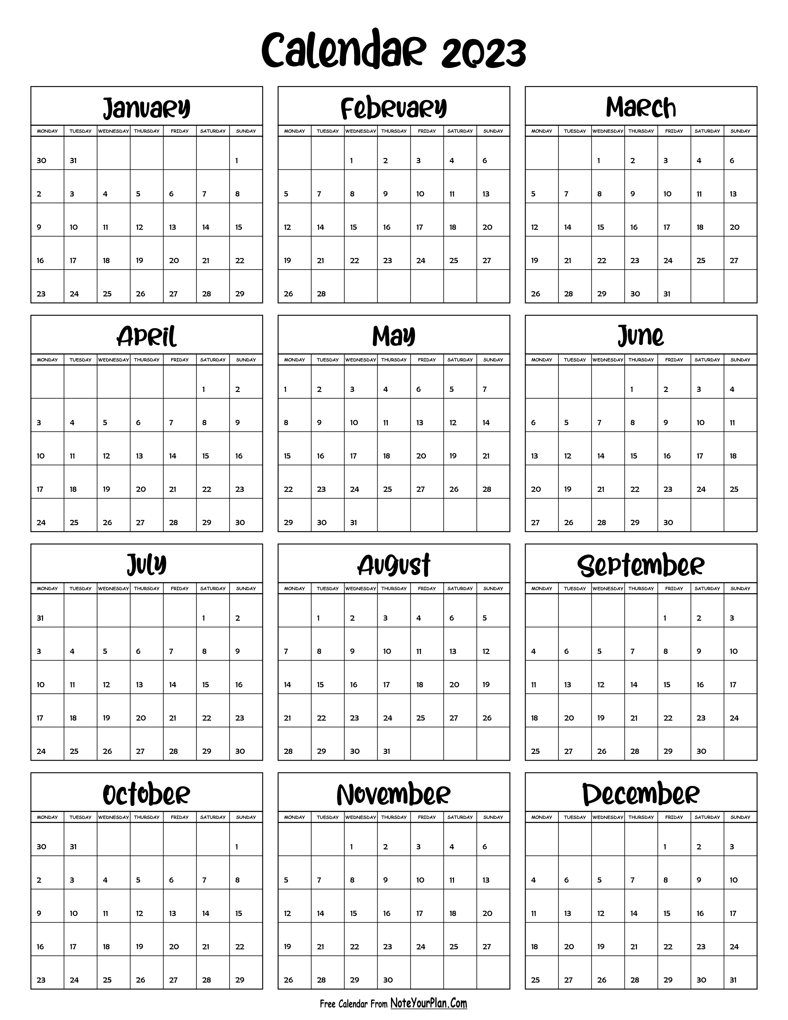 2023 Calendar Template - MS