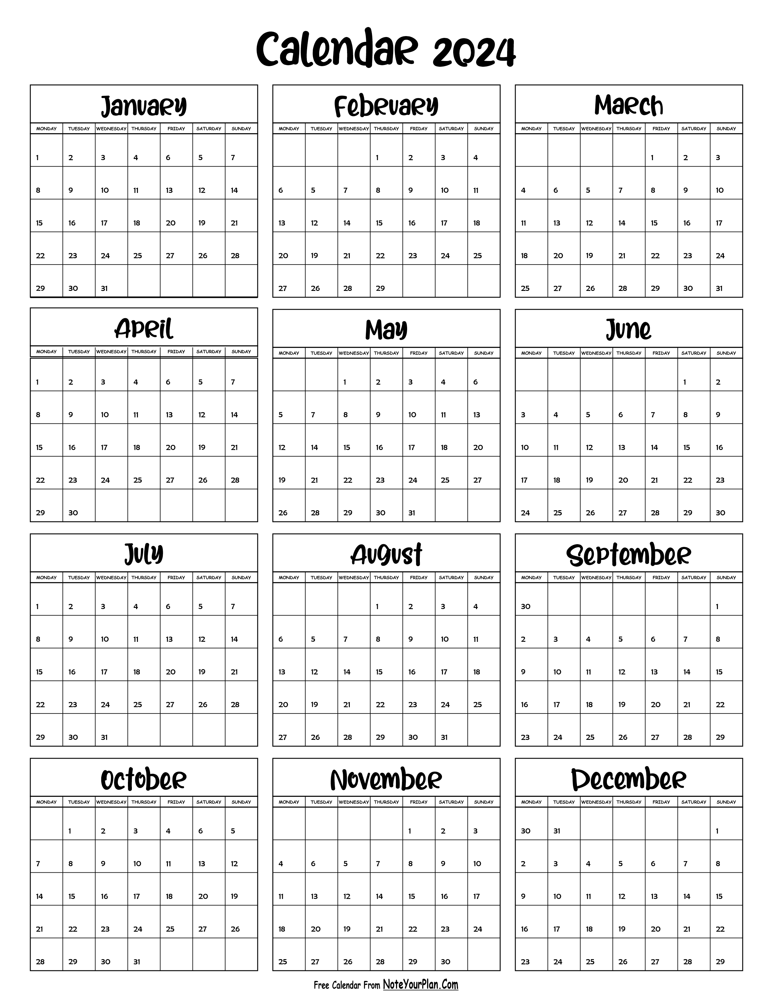 2024 Calendar Template - MS