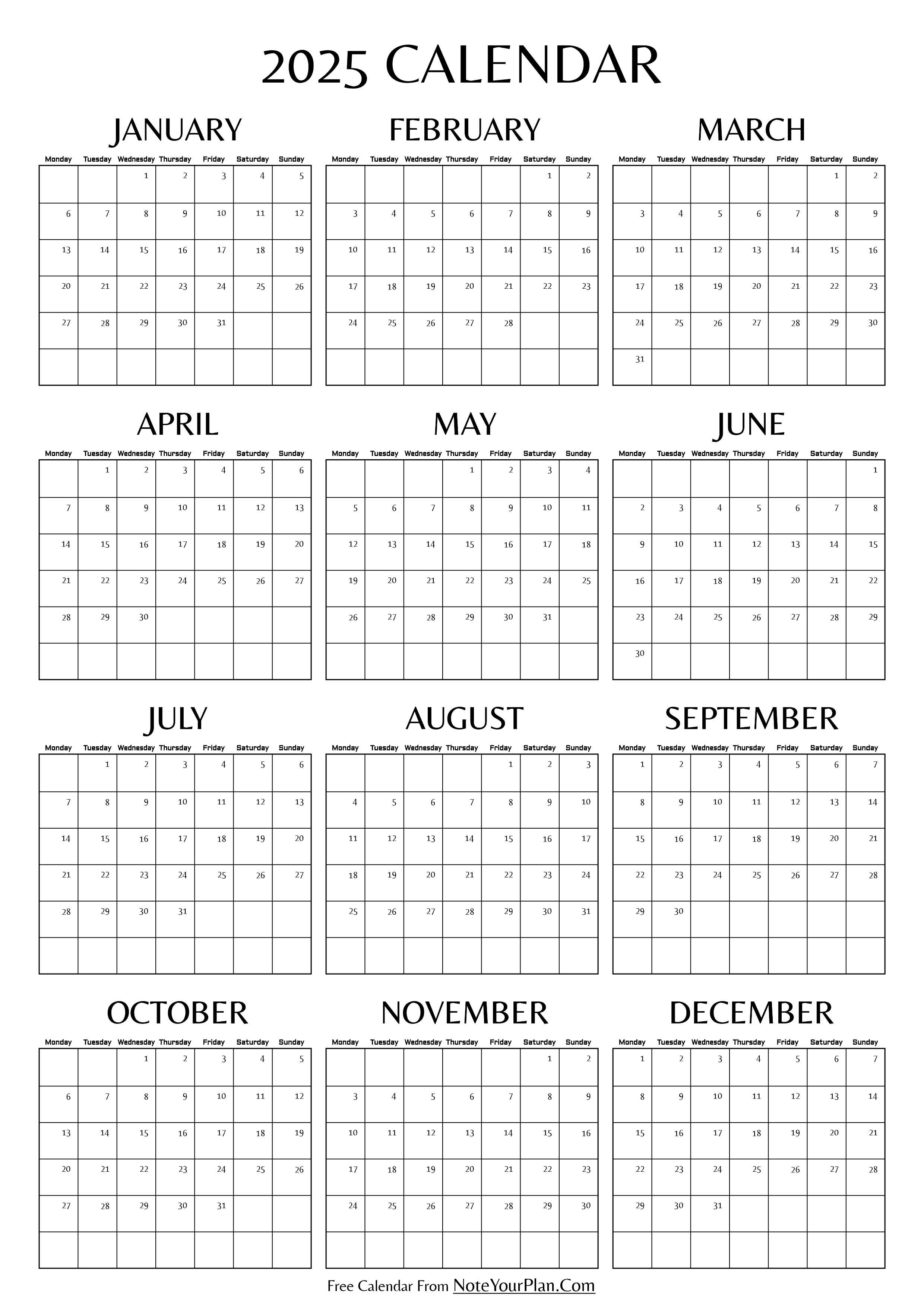 2025 Calendar Printable - MS