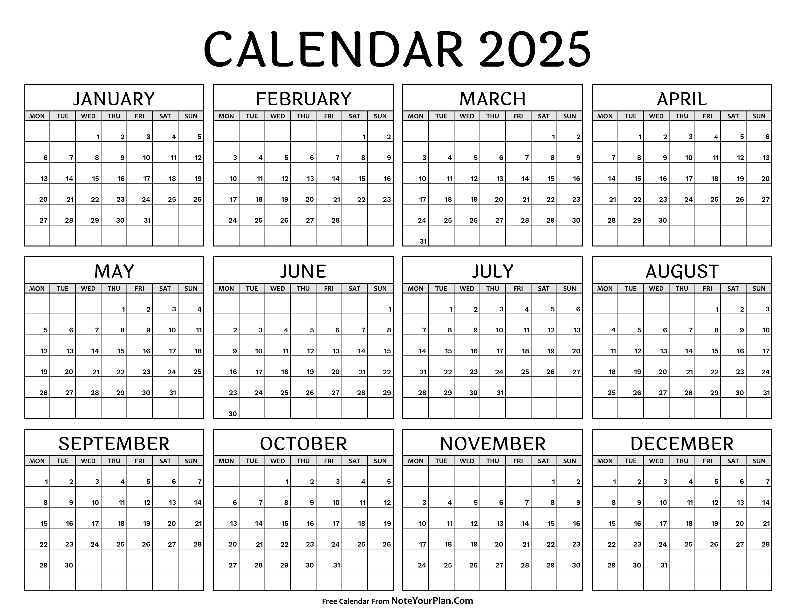 Printable 2025 Calendar - MS