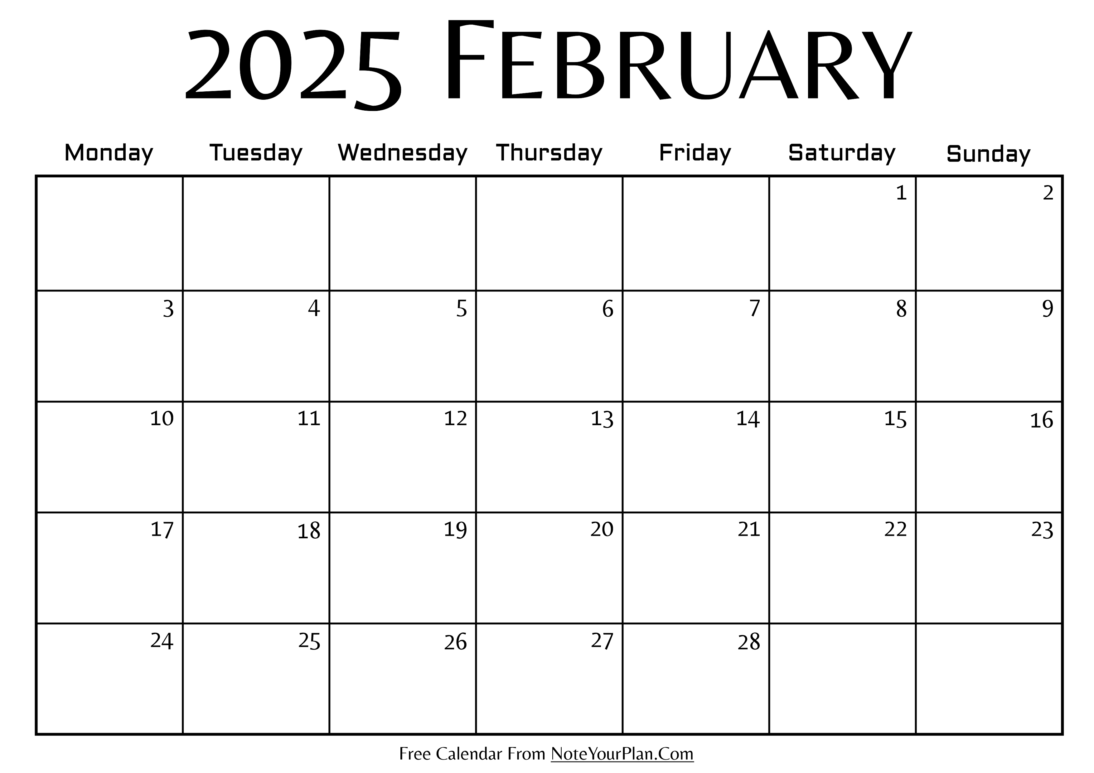 Blank Calendar February 2025