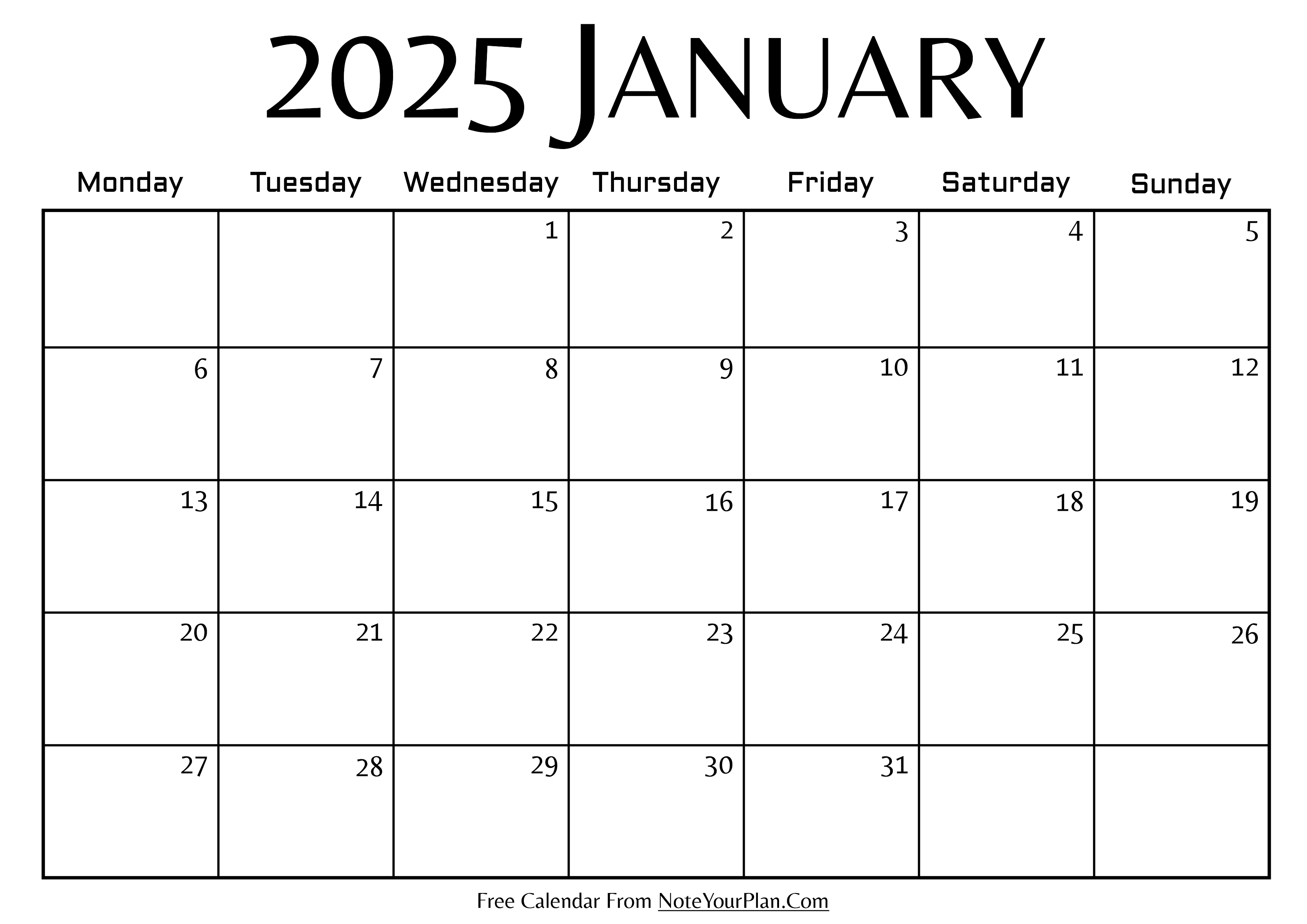 Blank Calendar January 2025