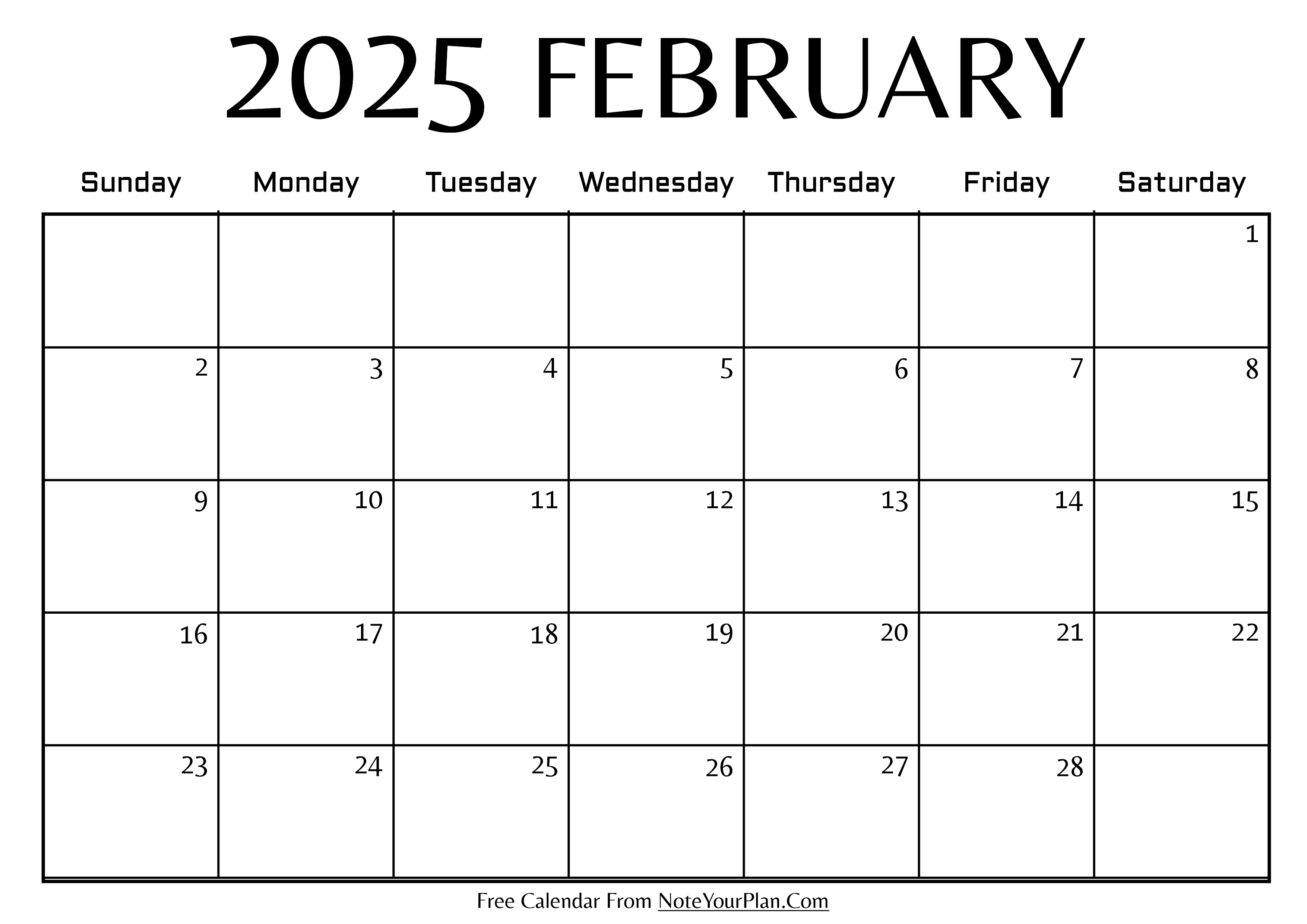 Februay 2025 Calendar Template