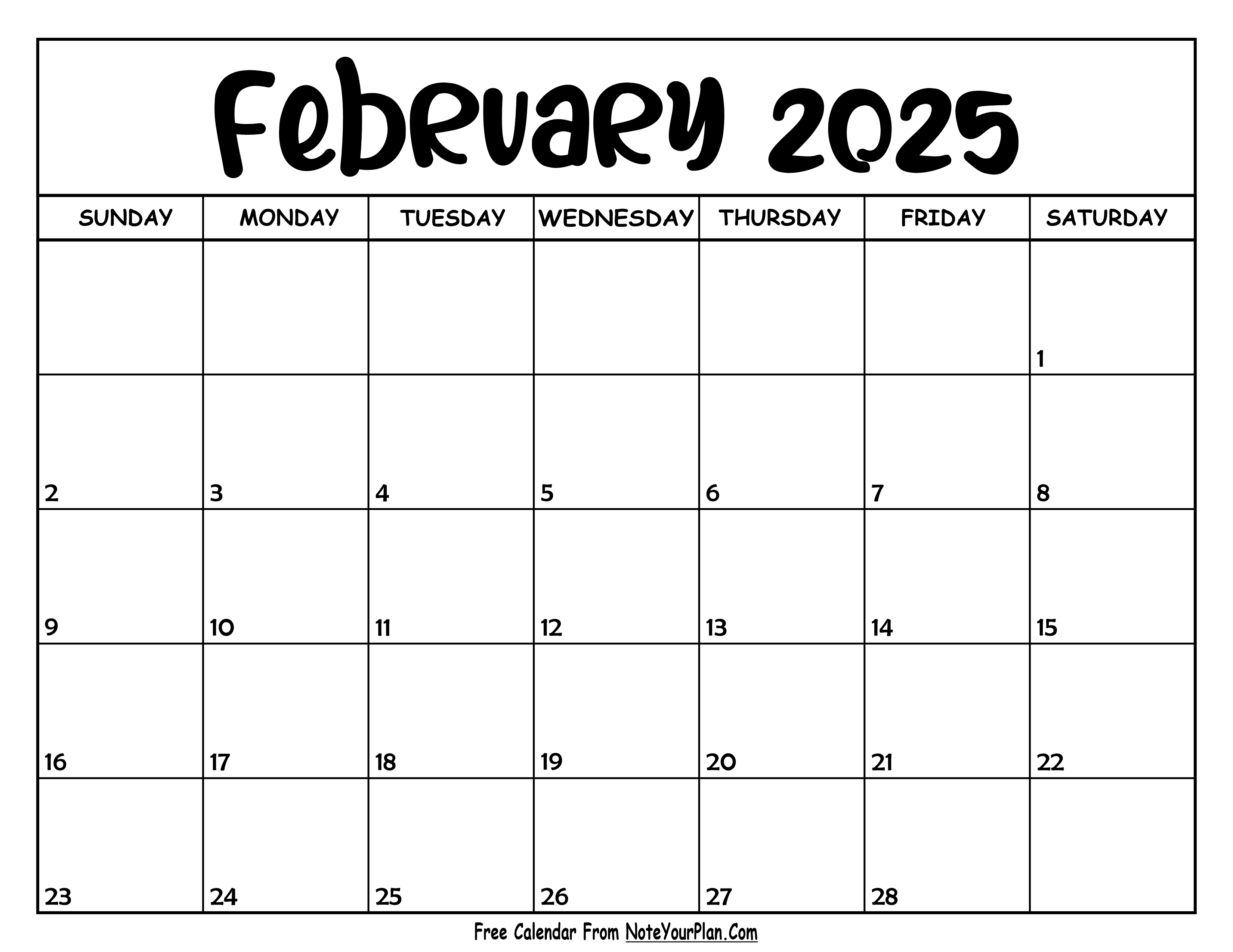 Februay 2025 Printable Calendar