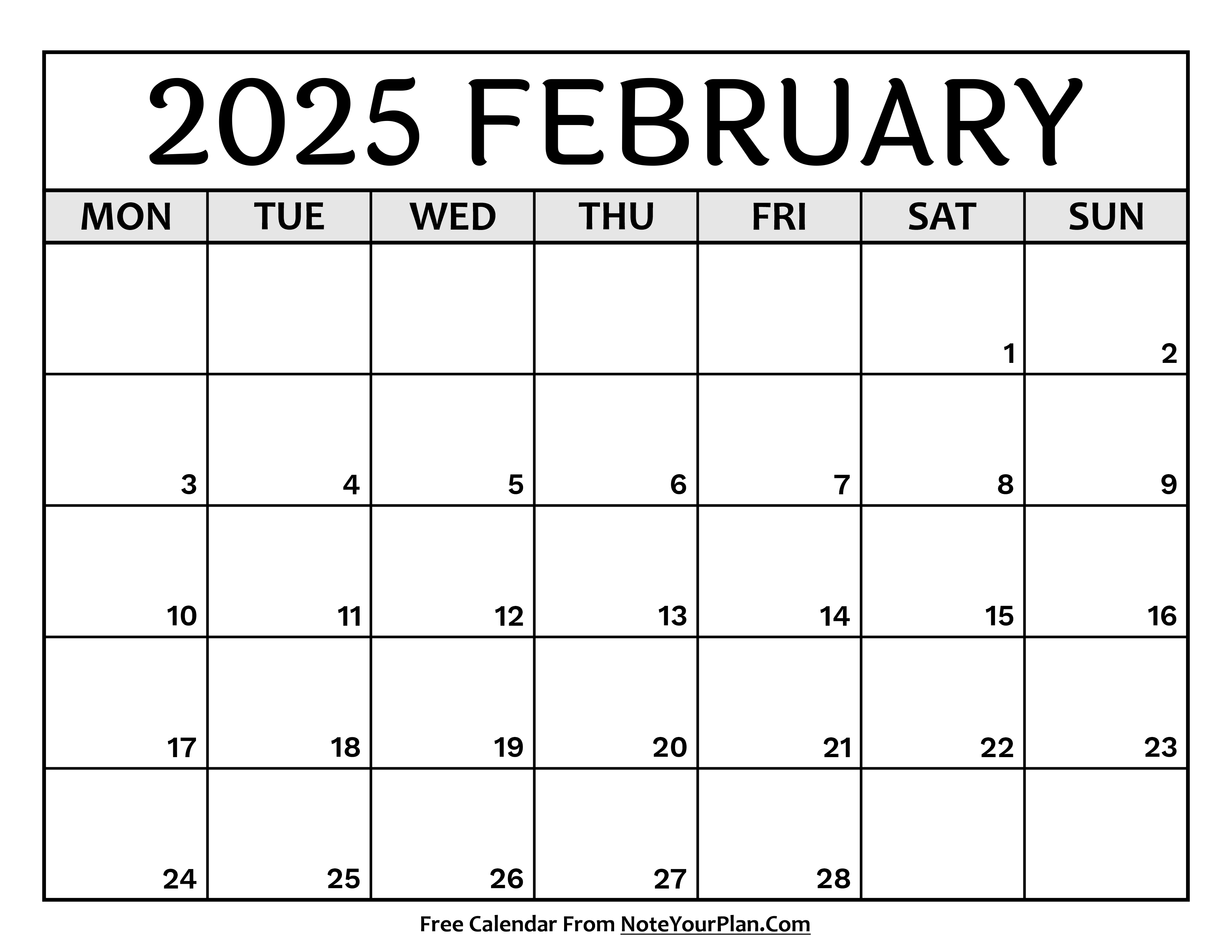 Free February Calendar 2025