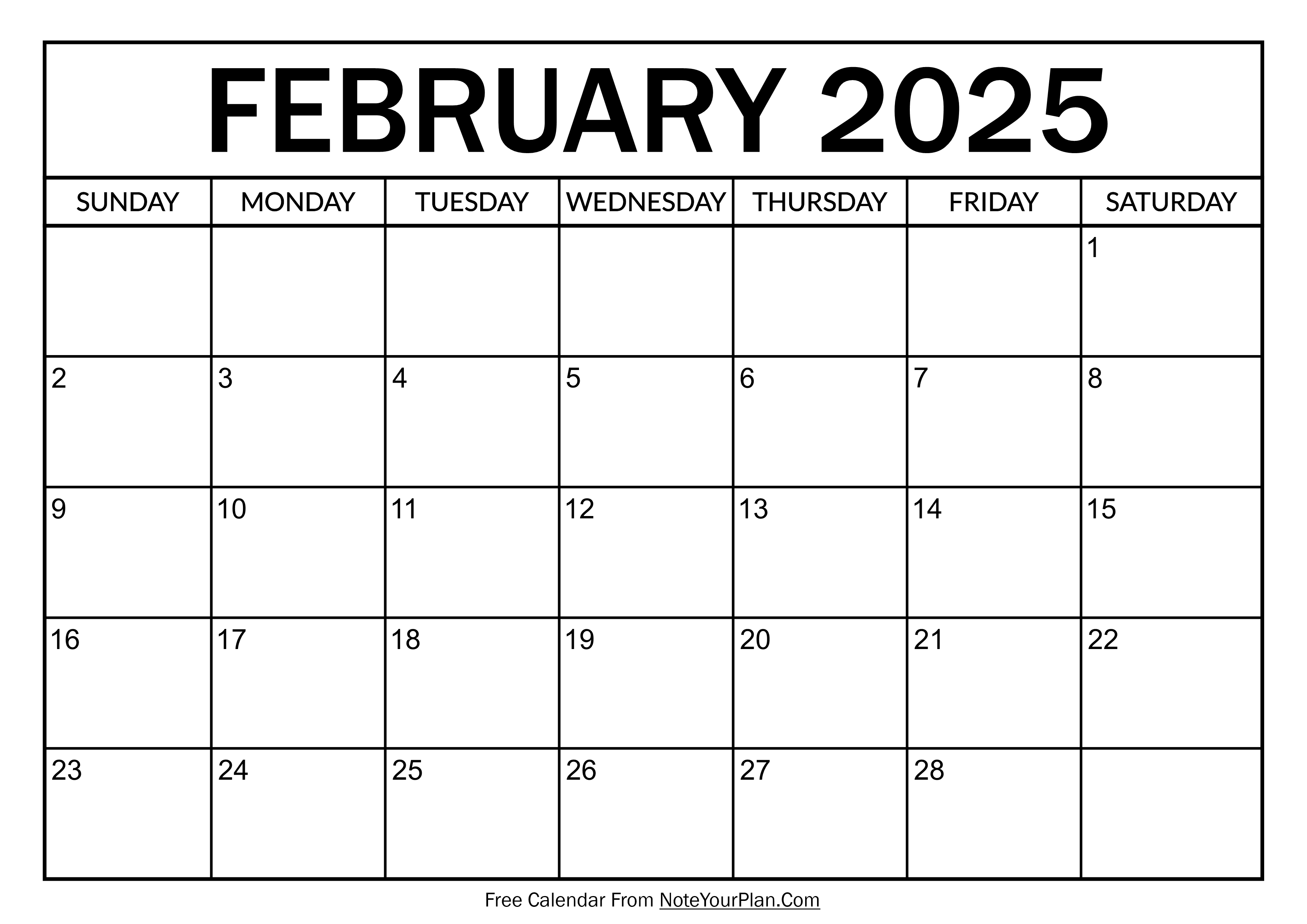 Free Februay Calendar 2025