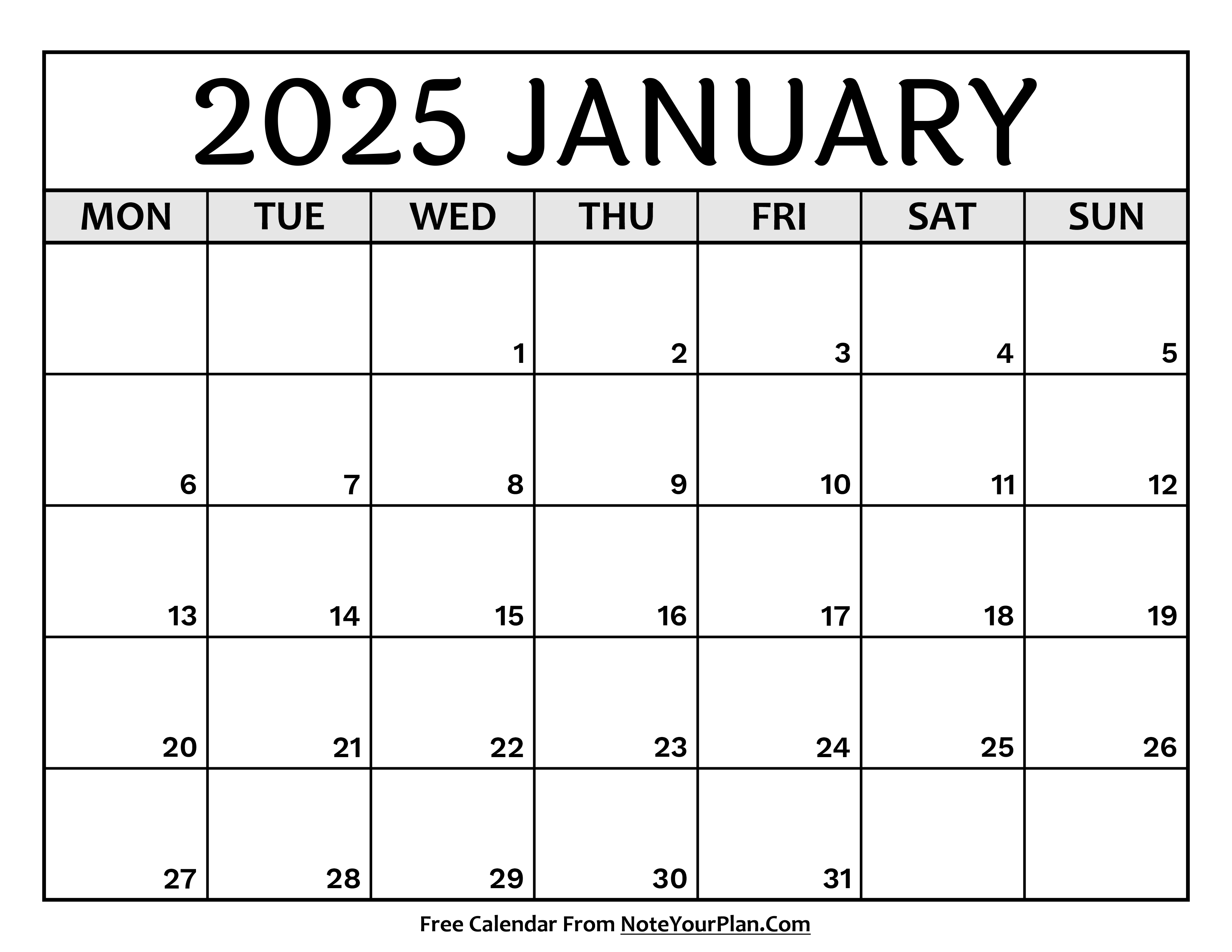 Free January Calendar 2025