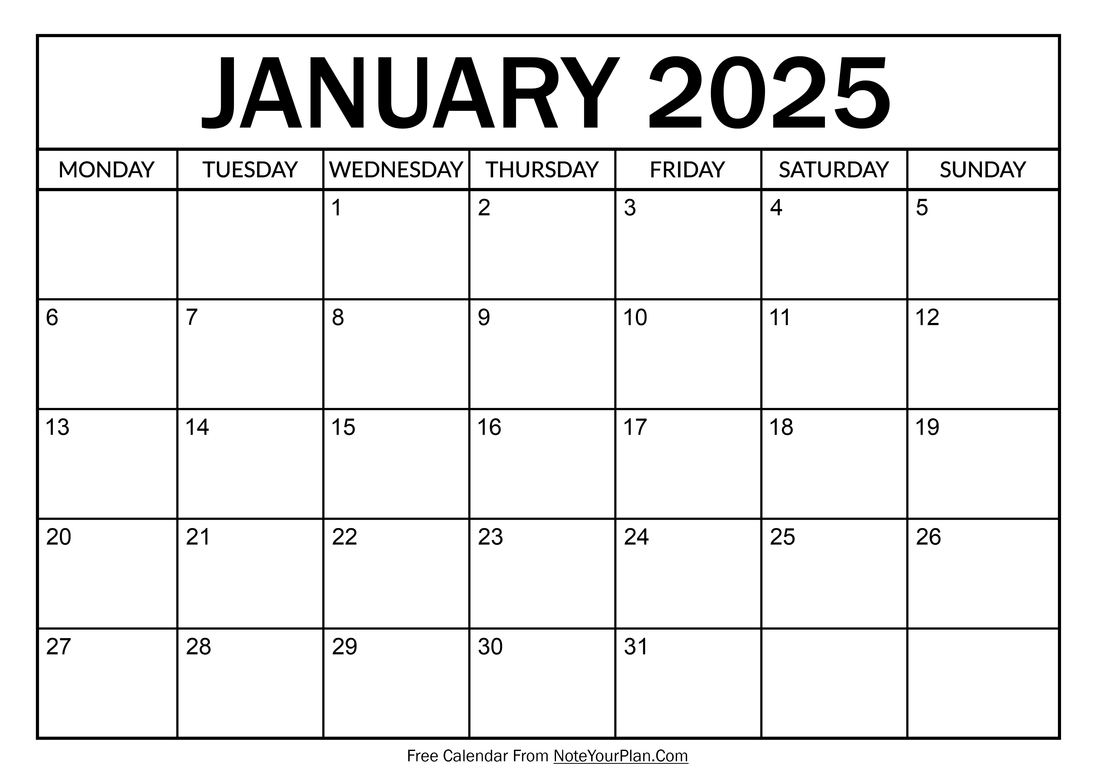 January 2025 Printable Calendar